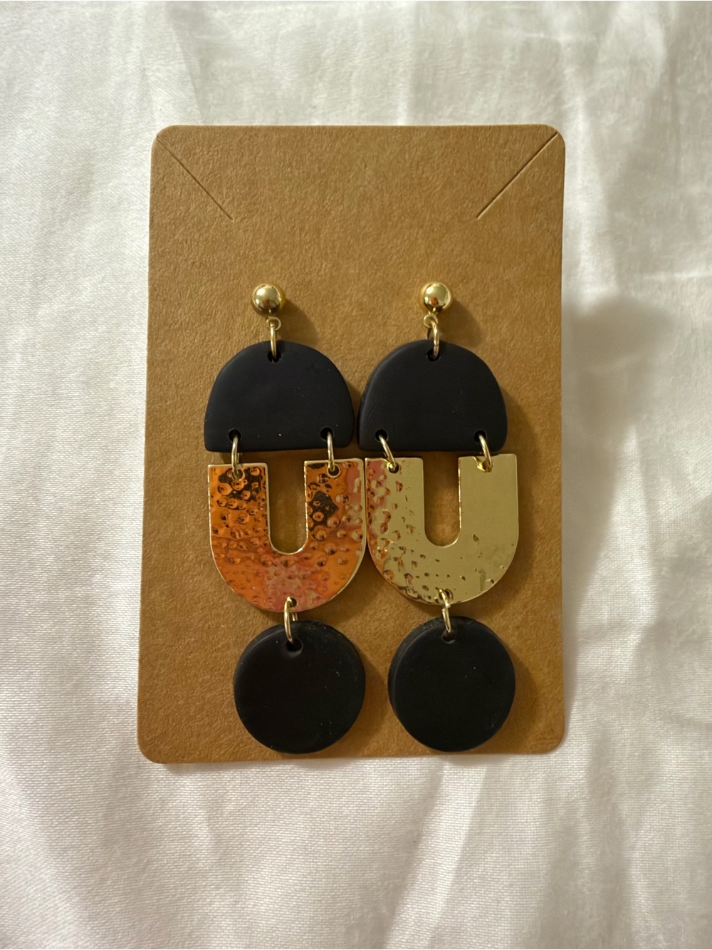 Black and Gold Statement Polymer Clay Drop Earrings